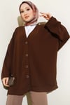 Basic Oversize Düğmeli Hırka Kahve