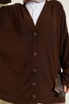 Basic Oversize Düğmeli Hırka Kahve