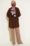 Basic Oversize Düğmeli Hırka Kahve