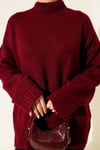 Basic Oversize Triko Tunik Açık Bordo