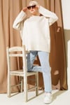 Basic Oversize Triko Tunik Bej