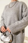 Basic Oversize Triko Tunik Gri