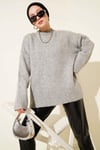 Basic Oversize Triko Tunik Gri