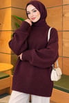 Basic Oversize Triko Tunik Mürdüm