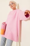 Basic Oversize Triko Tunik Pembe