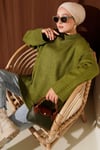 Basic Oversize Triko Tunik Yağ Yeşili