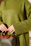 Basic Oversize Triko Tunik Yağ Yeşili
