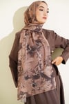 Baskılı Çiçek Desenli Şal Camel