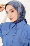 Batik Desenli Soft Eşarp Lacivert Mavi