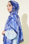 Batik Ebruli Bambu Kraş Şal Lacivert