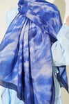 Batik Ebruli Bambu Kraş Şal Lacivert