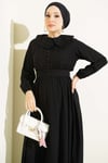 Bebe Yaka Bilek Lastikli Elbise Siyah