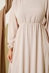 Bel Lastikli Ayrobin Basic Elbise Bej
