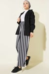 Bel Lastikli Çizgili Poplin Pantolon Gri