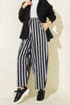 Bel Lastikli Çizgili Poplin Pantolon Gri