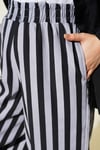 Bel Lastikli Çizgili Poplin Pantolon Gri