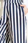 Bel Lastikli Çizgili Poplin Pantolon Lacivert