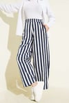 Bel Lastikli Çizgili Poplin Pantolon Lacivert