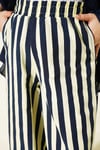 Bel Lastikli Çizgili Poplin Pantolon Sarı
