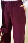 Bel Lastikli İpli Müslin Pantolon Bordo