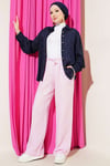 Bel Lastikli İpli Müslin Pantolon Pembe