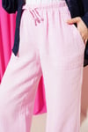 Bel Lastikli İpli Müslin Pantolon Pembe