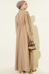 Bel Oturtmalı Yarım Gizli Düğmeli Elbise Vizon
