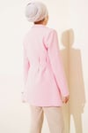 Bel Pensli Düğmeli Blazer Ceket Pembe