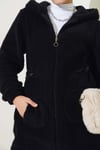 Bel Tünelli Lastikli Peluş Hırka Siyah