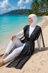 Beli Ayarlanabilir Desenli Şifon Uzun Pareo Siyah