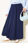 Beli Lastikli Geniş Paça Kumaş Pantolon Lacivert