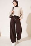 Beli Lastikli Oversize Pantolon Kahve
