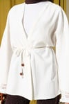 Bilek Püsküllü Keten Kimono Ekru
