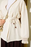 Bilek Püsküllü Keten Kimono Krem