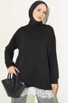 Bisiklet Yaka Etek Ucu Dantelli Tunik Siyah