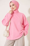 Bisiklet Yaka İki İplik Tunik Pembe