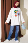 Bisiklet Yaka Meyve Baskılı Tunik Ekru
