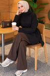 Boğazlı Fitilli Tunik Siyah