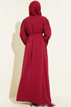 Boncuk İşlemeli Kuşaklı Abaya Bordo