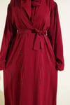 Boncuk İşlemeli Kuşaklı Abaya Bordo