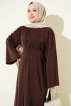 Boncuk İşlemeli Kuşaklı Abaya Kahve