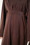 Boncuk İşlemeli Kuşaklı Abaya Kahve