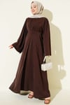 Boncuk İşlemeli Kuşaklı Abaya Kahve