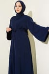 Boncuk İşlemeli Kuşaklı Abaya Lacivert
