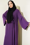 Boncuk İşlemeli Kuşaklı Abaya Lavanta