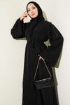 Boncuk İşlemeli Kuşaklı Abaya Siyah