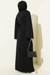 Boncuk İşlemeli Kuşaklı Abaya Siyah