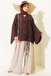 Brit Düğmeli Oversize Kimono Kahve