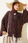 Brit Düğmeli Oversize Kimono Kahve
