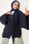 Brit Düğmeli Oversize Kimono Lacivert